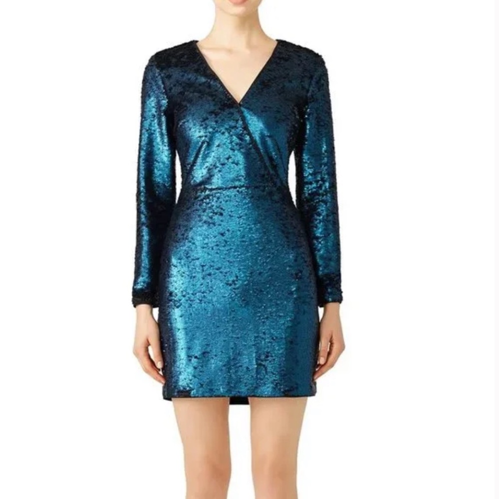 NWT Adelyn Rae Sequin Dress Long Sleeve Blue & Black Cut Out Back Size Medium